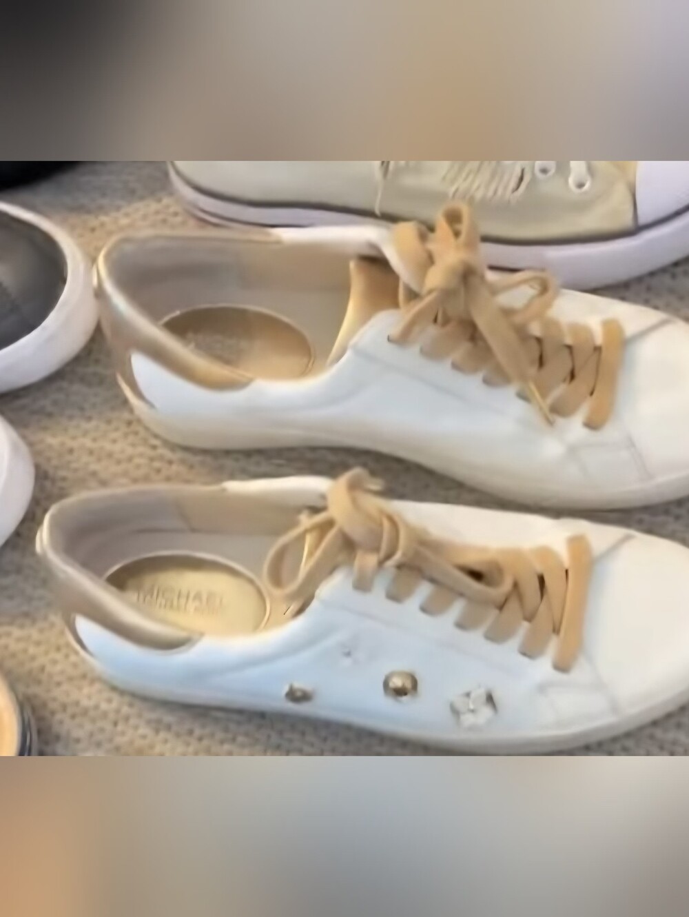 Michael Kors White  Leather Lace-Up Sneakers 9
